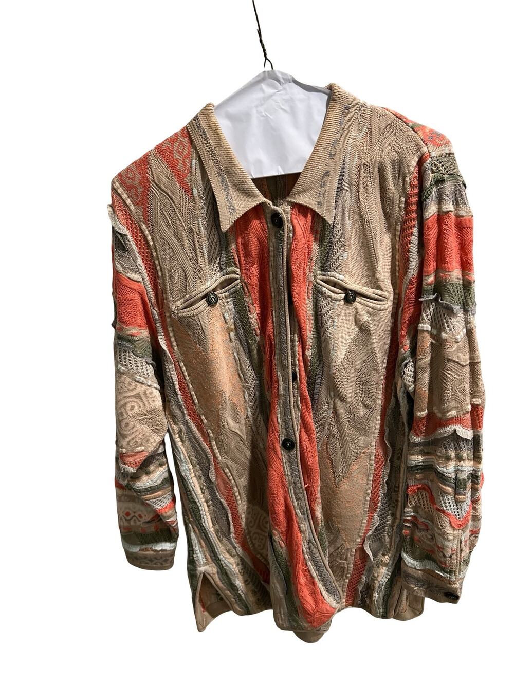 Vintage COOGI Australia Cardigan Medium 3D Knit Cotton Collared Button Front